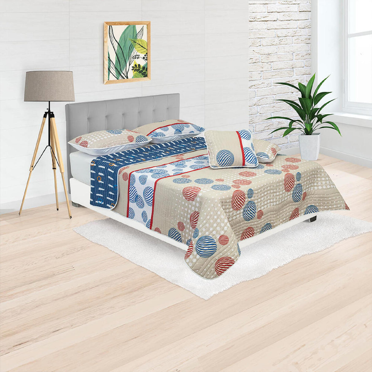 Cubrelecho Español Ambete Cafe Claro de Círculos Para Cama Doble 140 X 190 Cm - Tendidos y Cubrelechos | Bylmo