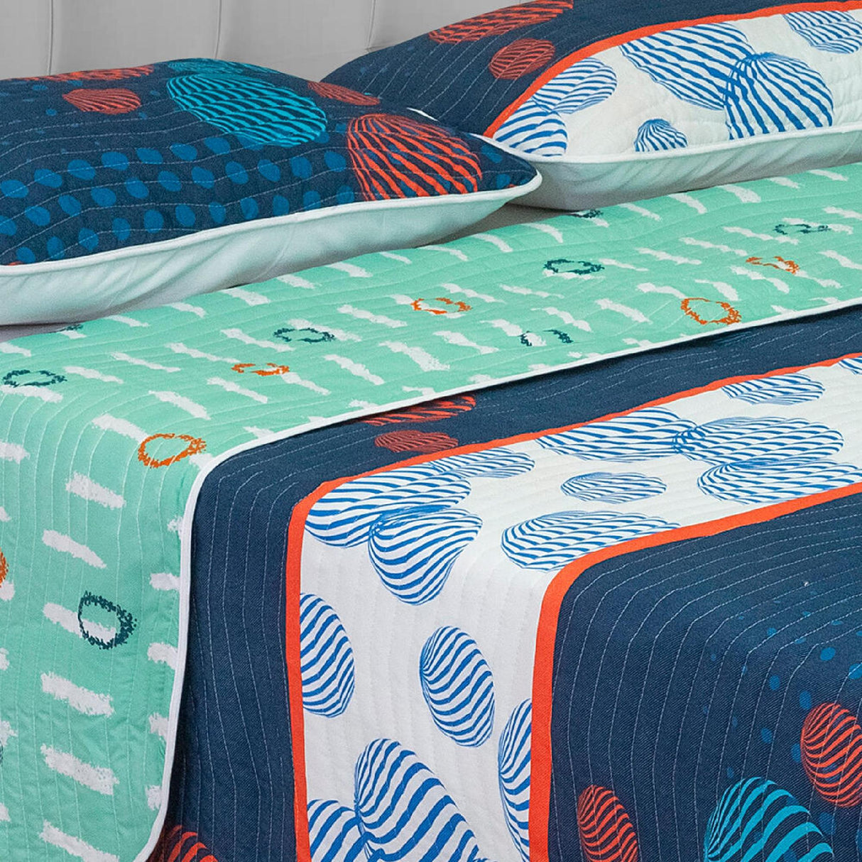 Cubrelecho Español Ambete Azul Oscuro de Círculos Para Cama Doble 140 X 190 Cm - Tendidos y Cubrelechos | Bylmo