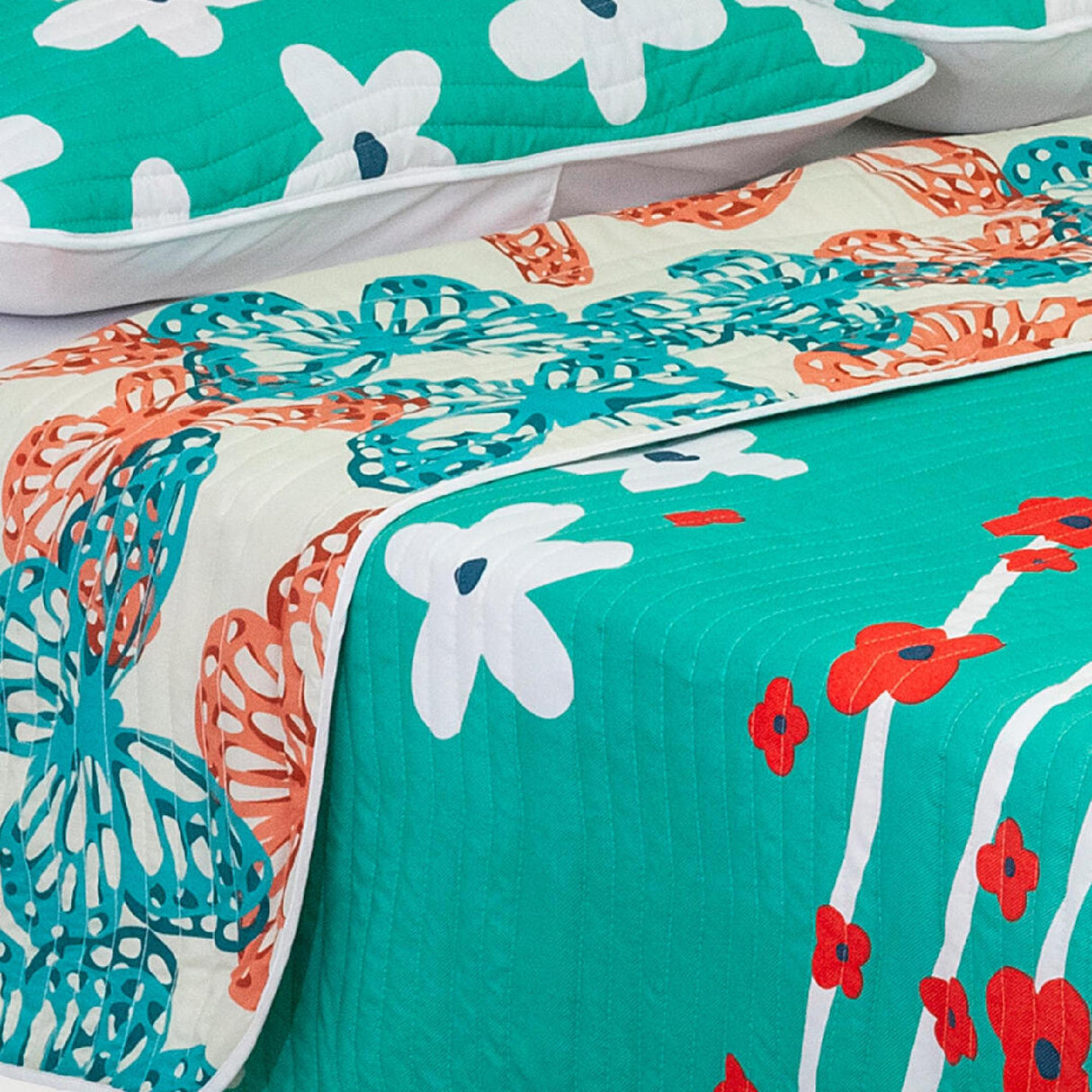 Cubrelecho Español Ambete Verde de Flores Para Cama Semidoble 120 X 190 Cm - Tendidos y Cubrelechos | Bylmo