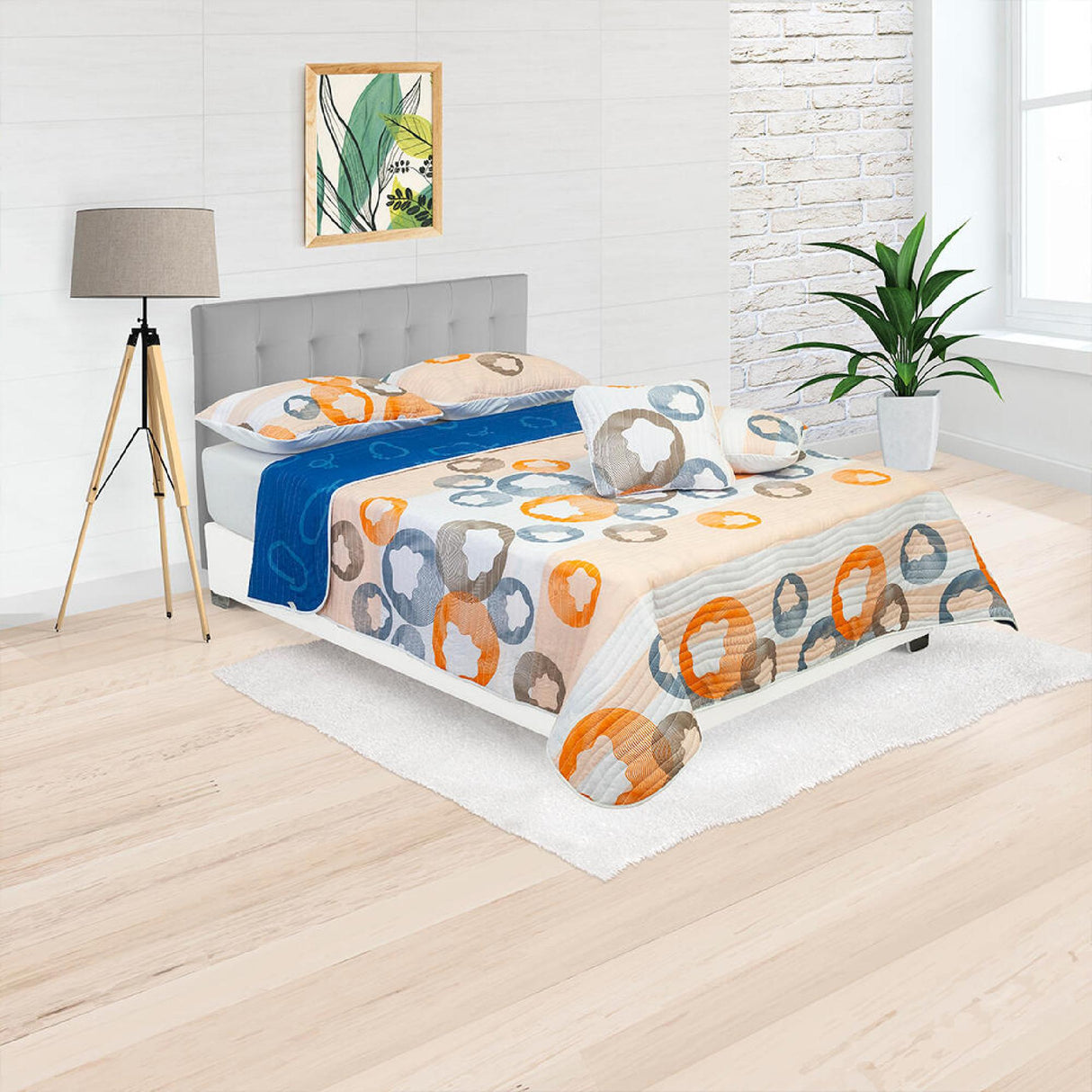 Cubrelecho Español Ambete Azul y Blanco de Letras Para Cama Sencilla 100 X 190 Cm - Tendidos y Cubrelechos | Bylmo