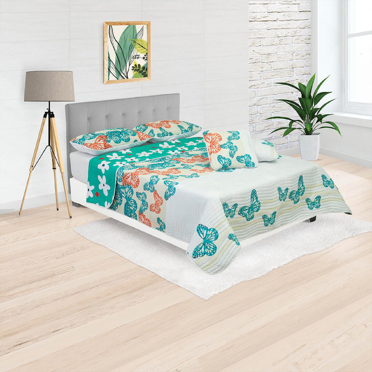 Cubrelecho Español Ambete Verde de Flores Para Cama Sencilla 100 X 190 Cm - Tendidos y Cubrelechos | Bylmo