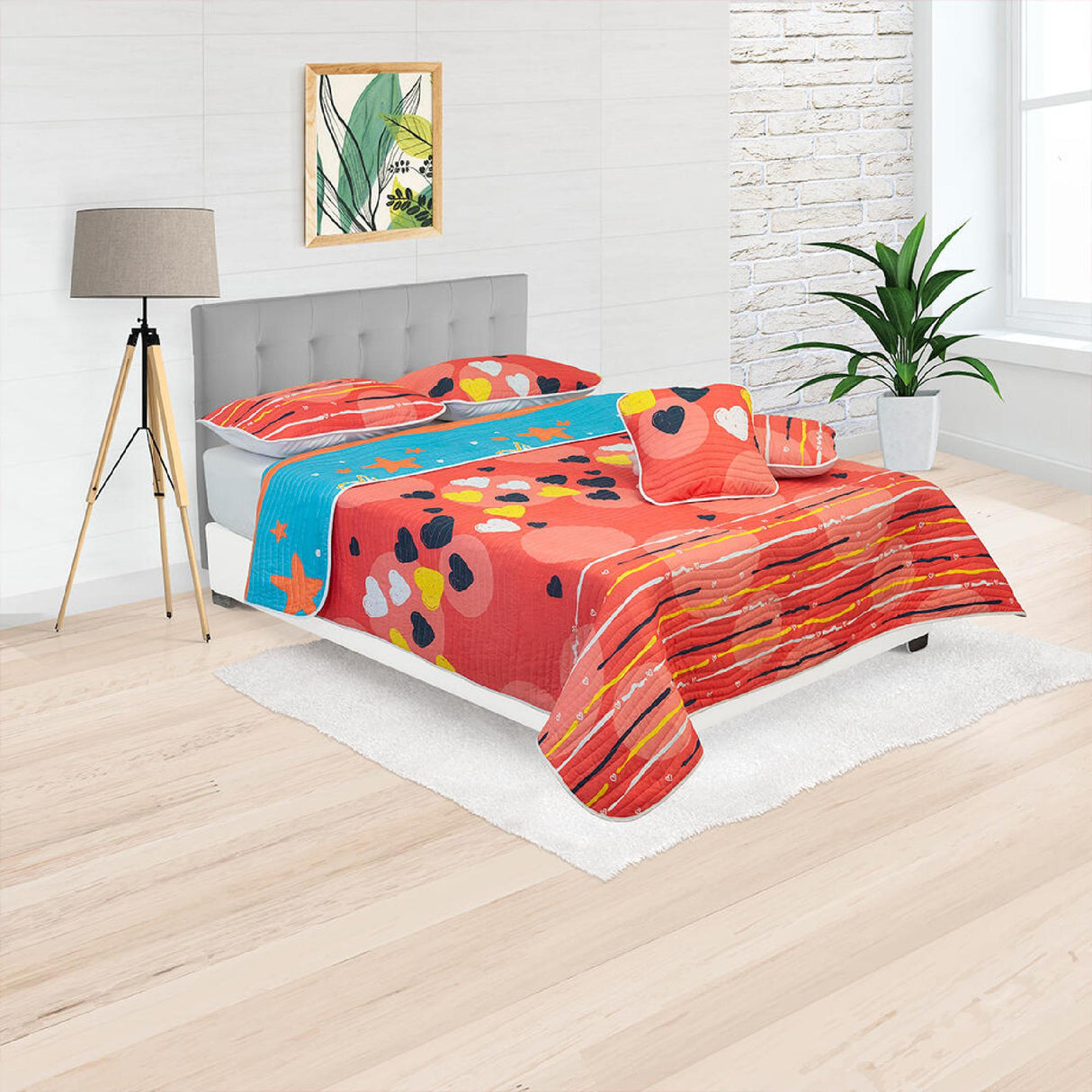 Cubrelecho Español Ambete Salmón de Corazones Para Cama King 200 X 200 Cm - Tendidos y Cubrelechos | Bylmo