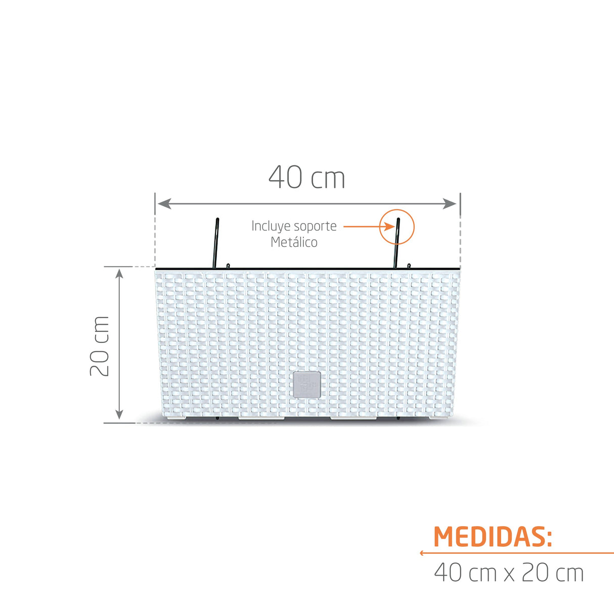 Matera Rato Case W Blanco 39.5x19.5cm Rectangular Para Barandas - Materas y Macetas | Bylmo