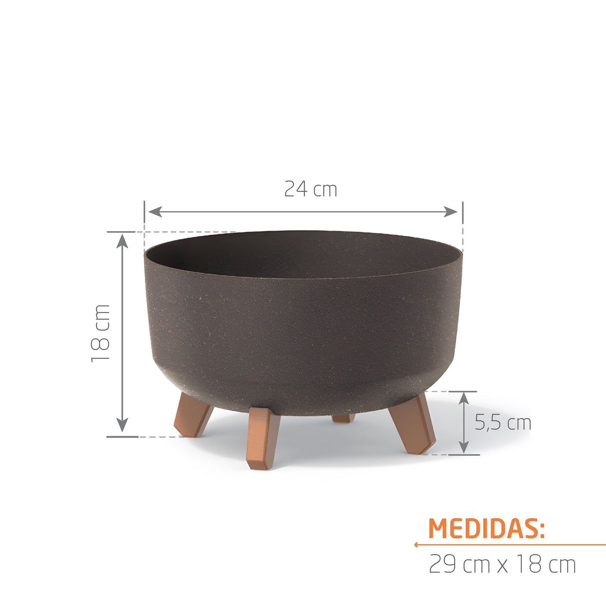 Matera Gracia Round Low Eco Wood Cafe 28.5x17.7cm Cónica Tradicionales De Piso - Materas y Macetas | Bylmo