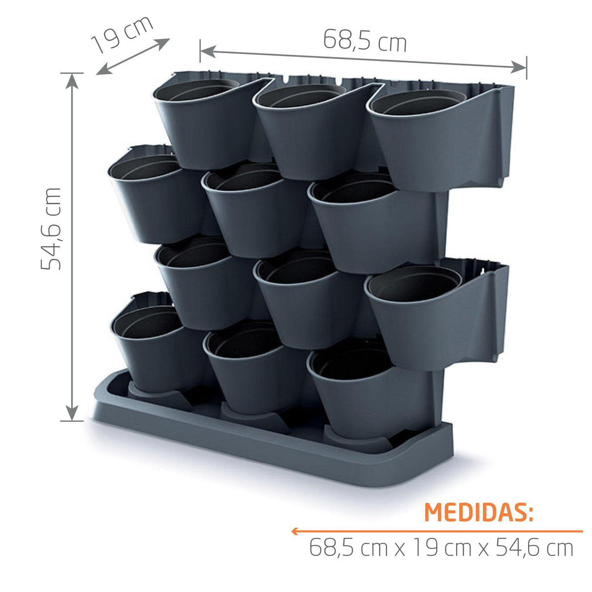 Matera Cascade Garden Antracita 68.5x54.6cm Asimétrica Jardin Vertical - Materas y Macetas | Bylmo