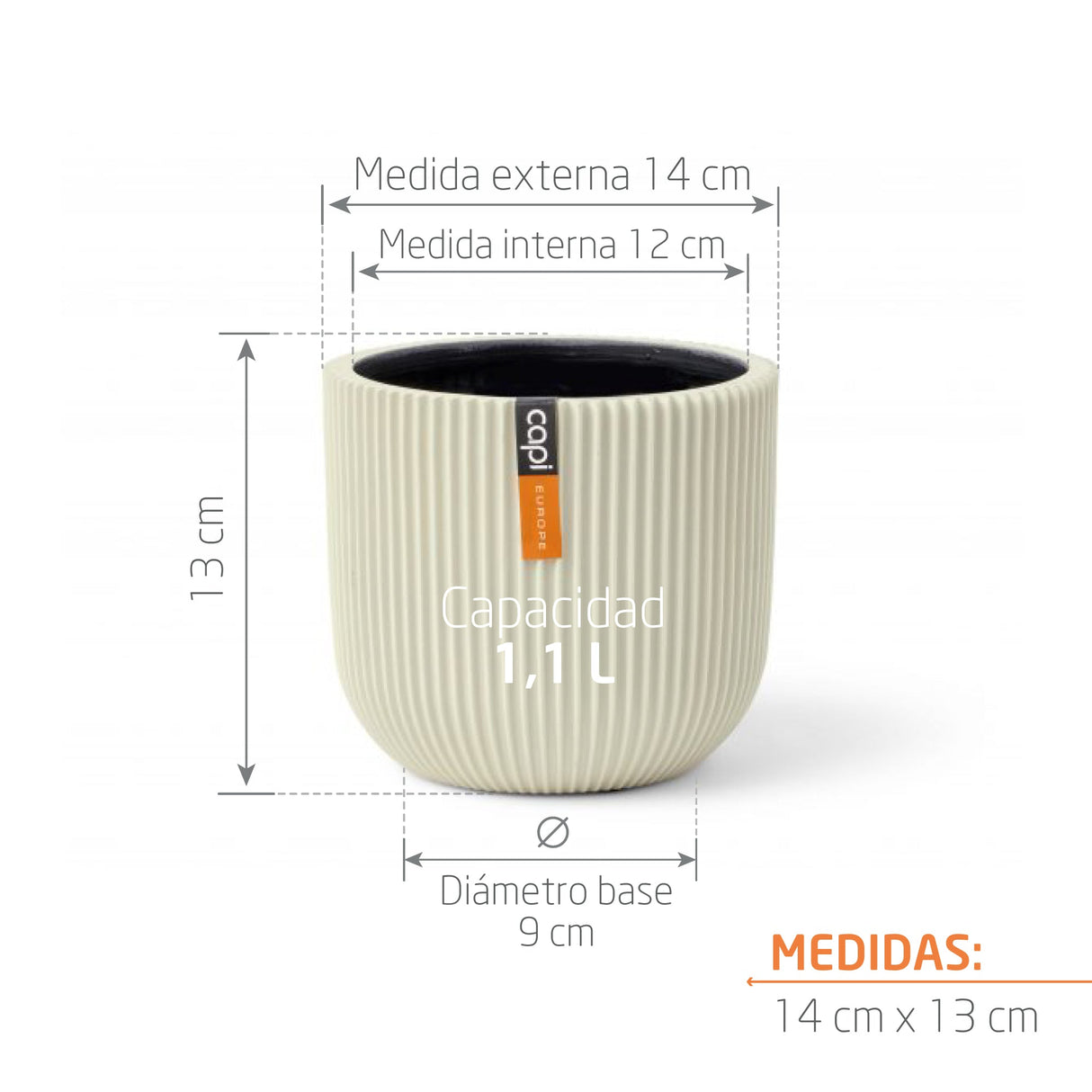 Matera Conic Round Groove Beige 14x13cm Cónica De Escritorio - Materas y Macetas | Bylmo