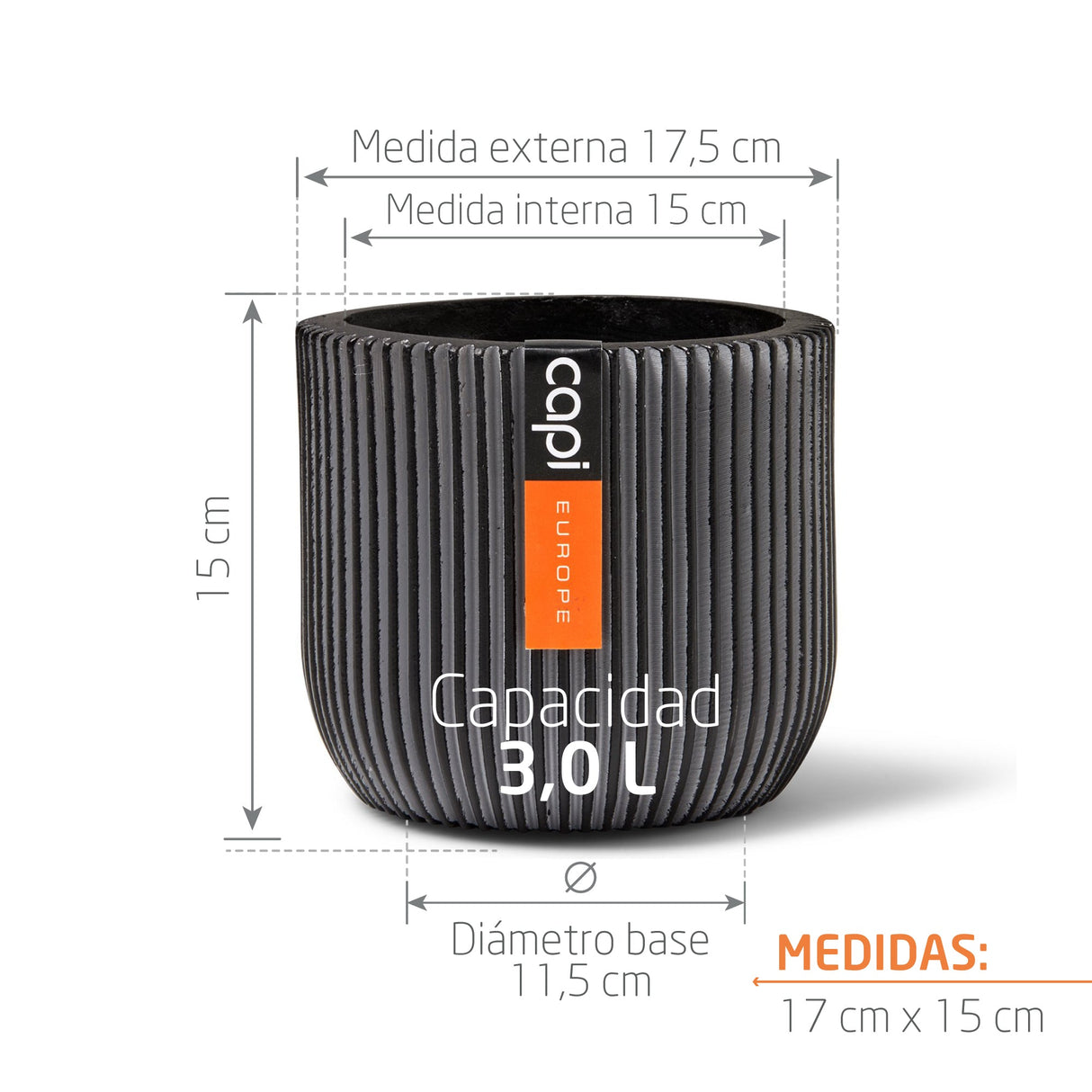 Matera Conic Round Groove Negro 17x15cm Cónica De Escritorio - Materas y Macetas | Bylmo