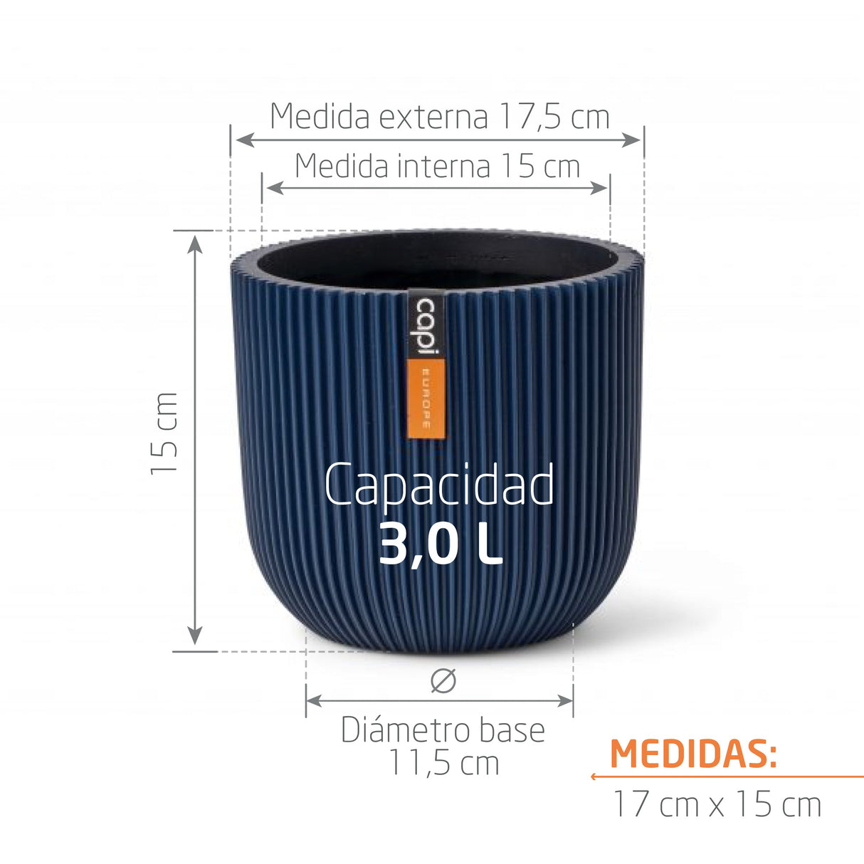 Matera Conic Round Groove Azul Oscuro 17x15cm Cónica De Escritorio - Materas y Macetas | Bylmo