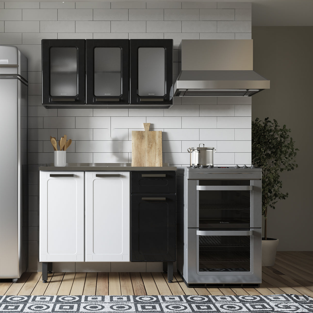 Cocina Integral Blanco y Negro 105x89.2cm Con Mesón Con Pozuelo Izquierda - Cocinas | Bylmo