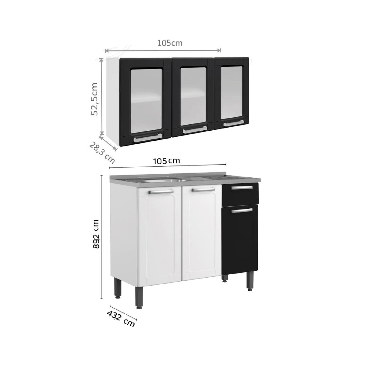 Cocina Integral Blanco y Negro 105x89.2cm Con Mesón Con Pozuelo Izquierda - Cocinas | Bylmo