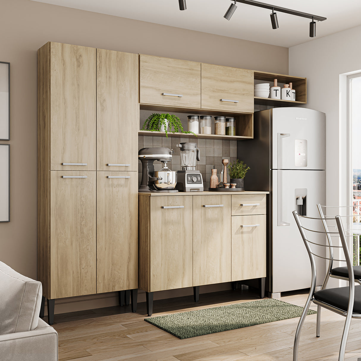 Cocina Integral Roble 105x89cm Con Mesón Sin Pozuelo Sin Perforacion - Cocinas | Bylmo