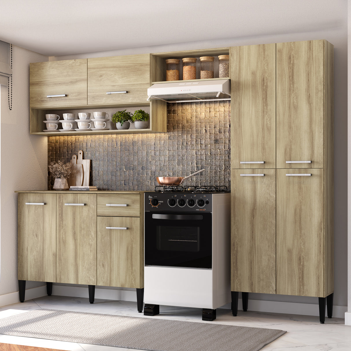 Cocina Integral Roble 105x89cm Con Mesón Sin Pozuelo Sin Perforacion - Cocinas | Bylmo