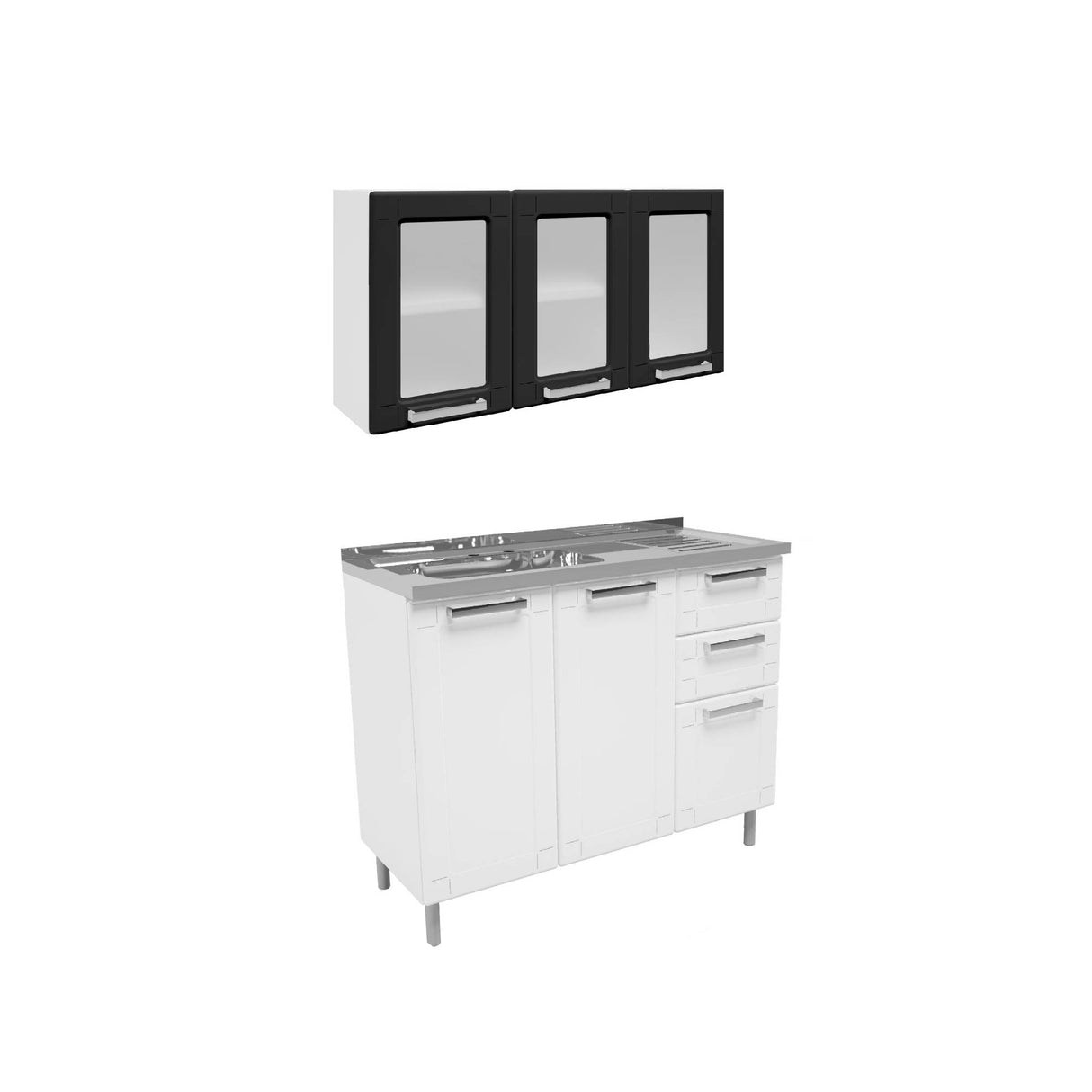 Cocina Integral Blanco y Negro 105x85.3cm Con Mesón Con Pozuelo Izquierda - Cocinas | Bylmo