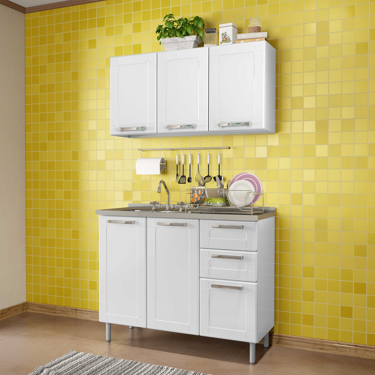 Cocina Integral Blanco 105x85.3cm Con Mesón Con Pozuelo Izquierda - Cocinas | Bylmo