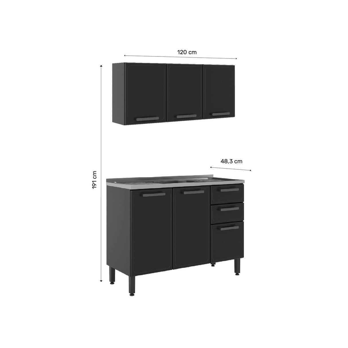 Cocina Integral Gris 120x89cm Con Mesón Con Pozuelo Centro - Cocinas | Bylmo