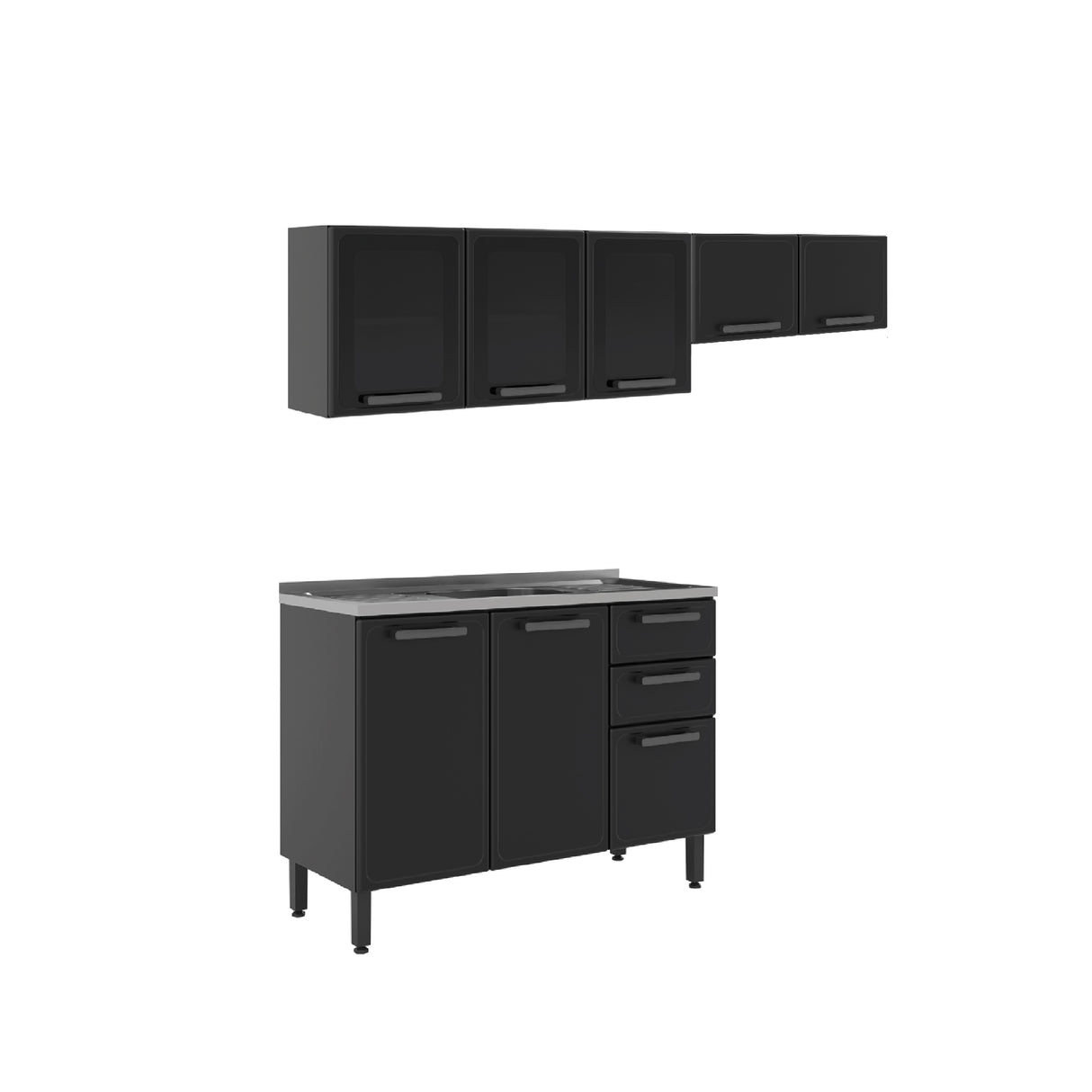 Cocina Integral Gris 200x89cm Con Mesón Con Pozuelo Centro y Puerta de Vidrio - Cocinas | Bylmo