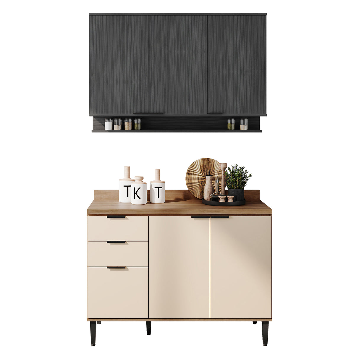 Cocina Integral Beige y Grafito 120x87.5cm Con Mesón Sin Pozuelo - Cocinas | Bylmo
