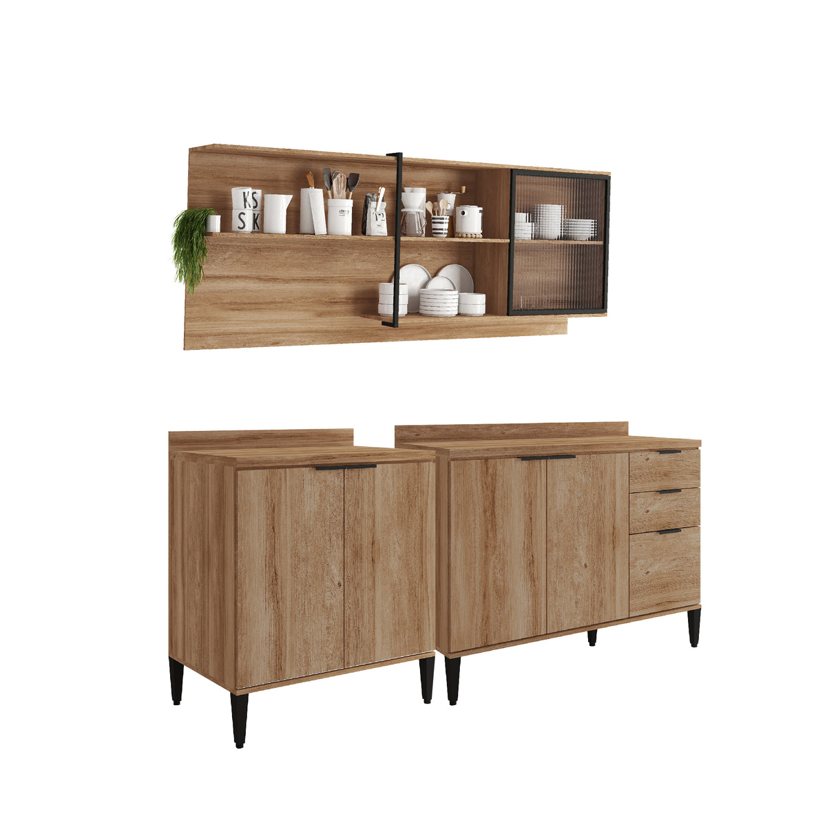 Cocina Integral Freijo 200x79.5cm Con Mesón Sin Pozuelo y con Seis Puertas - Cocinas | Bylmo