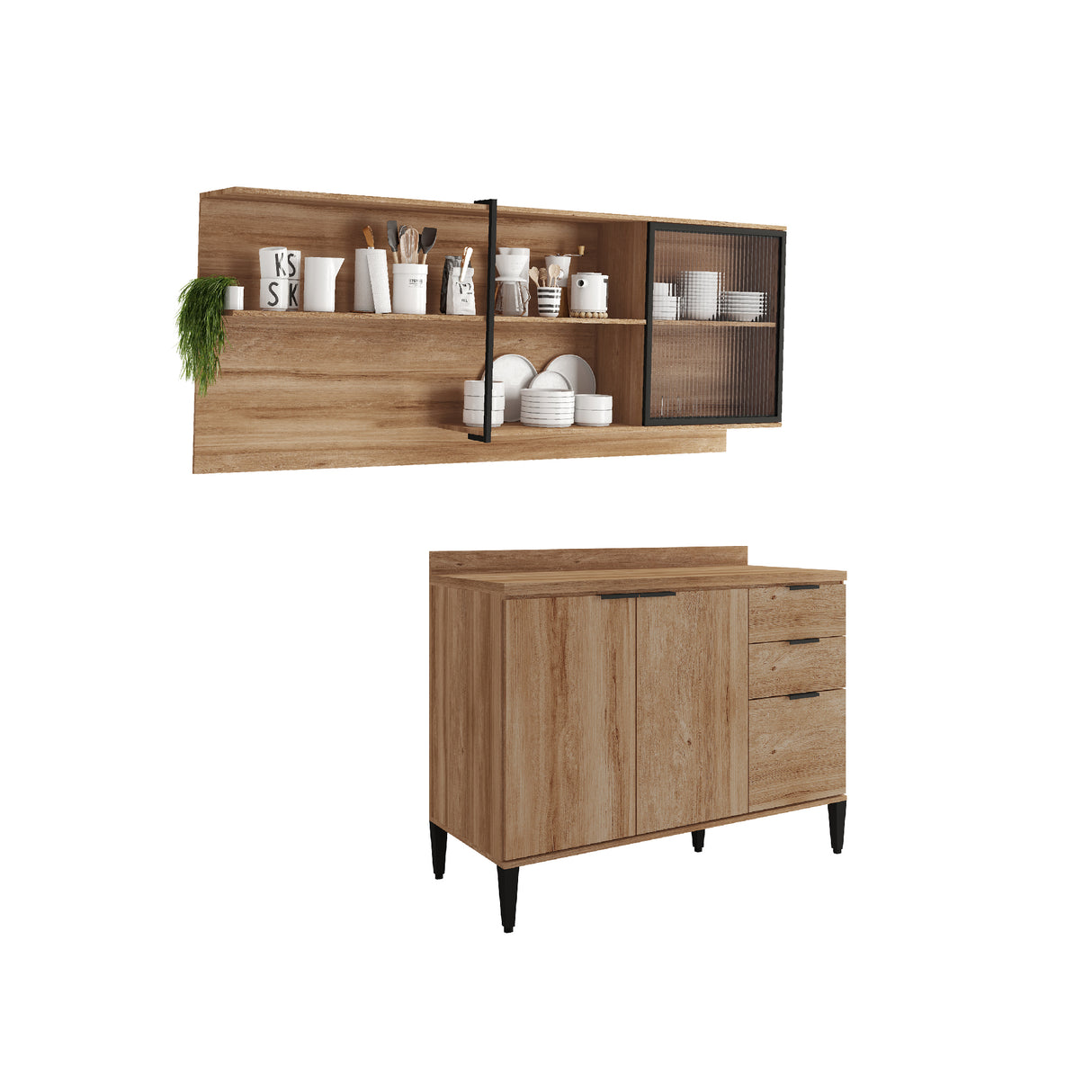 Cocina Integral Freijo 200x79.5cm Con Mesón Sin Pozuelo y con Cuatro Puertas - Cocinas | Bylmo