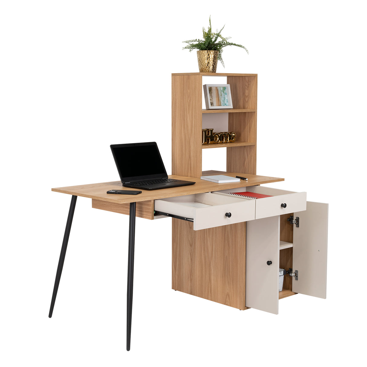 Escritorio Alfari Fresno Europeo Capri 135x133.6cm con Organizador de Libros y Archivador - Escritorios | Bylmo