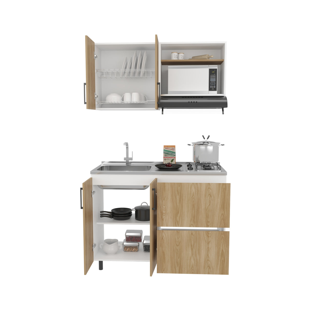 Cocina Cornell Fresno Europeo Blanco 119.7x90cm con Mesón y Pozuelo Izquierdo - Cocinas | Bylmo