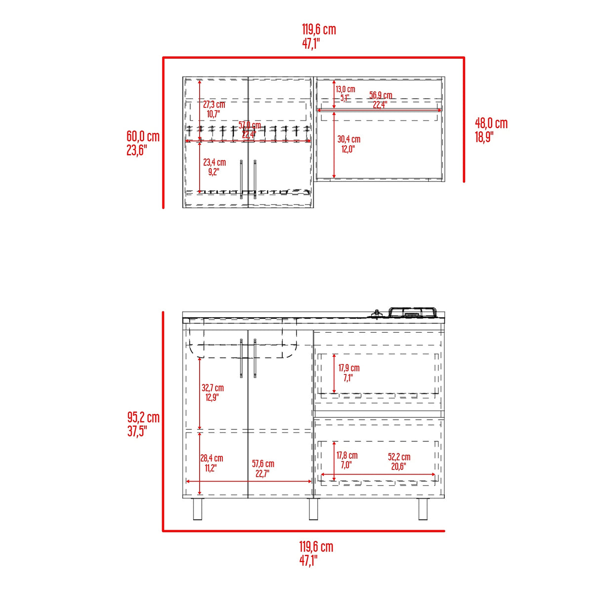 Cocina Cornell Fresno Europeo Blanco 119.7x90cm con Mesón y Pozuelo Izquierdo - Cocinas | Bylmo