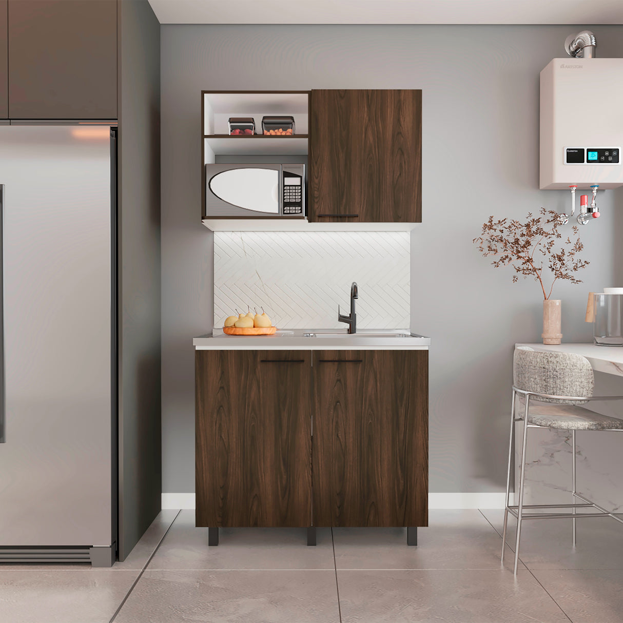 Cocina Napoles Remake Blanco 100x89cm con Mesón y Pozuelo Derecha - Cocinas | Bylmo