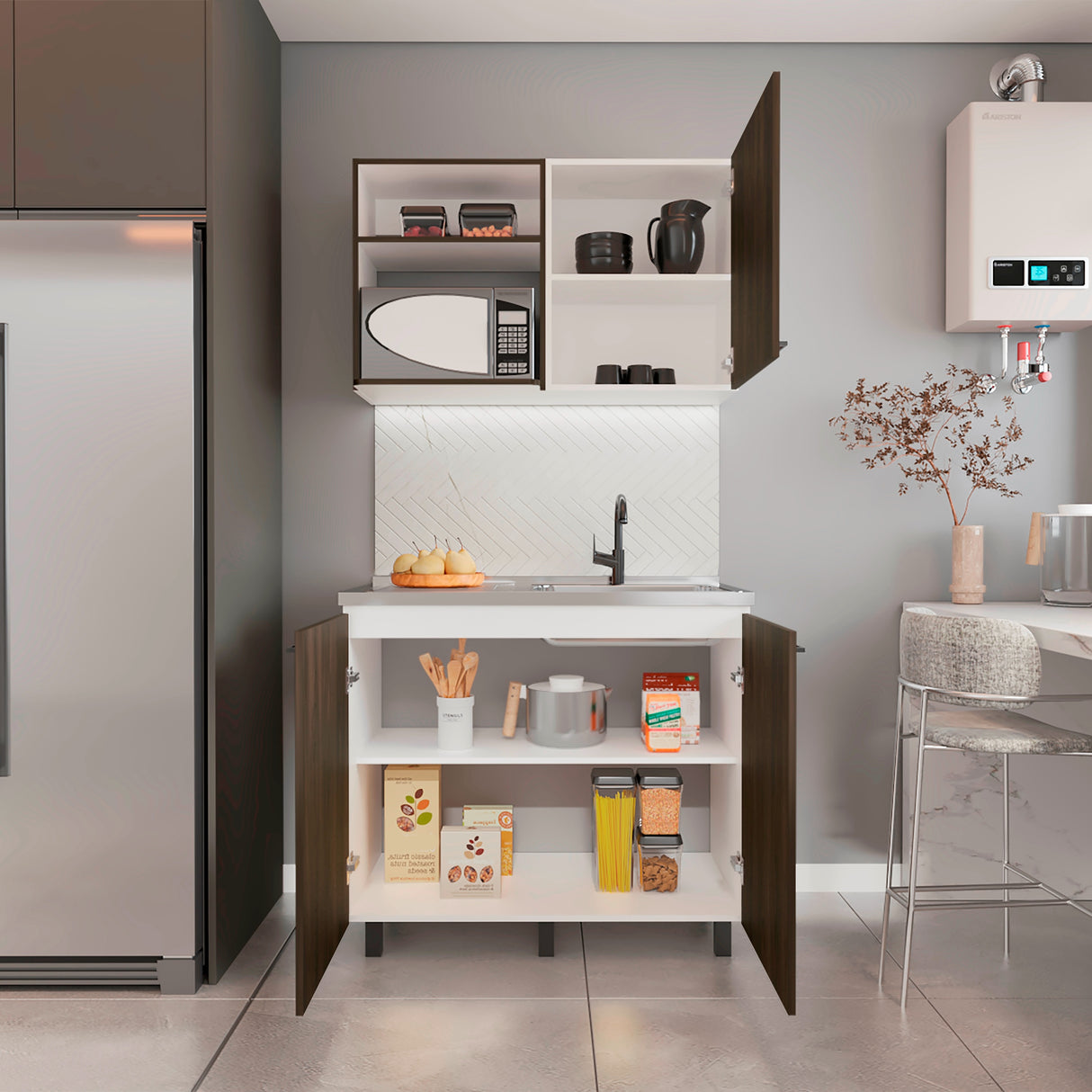 Cocina Napoles Remake Blanco 100x89cm con Mesón y Pozuelo Derecha - Cocinas | Bylmo