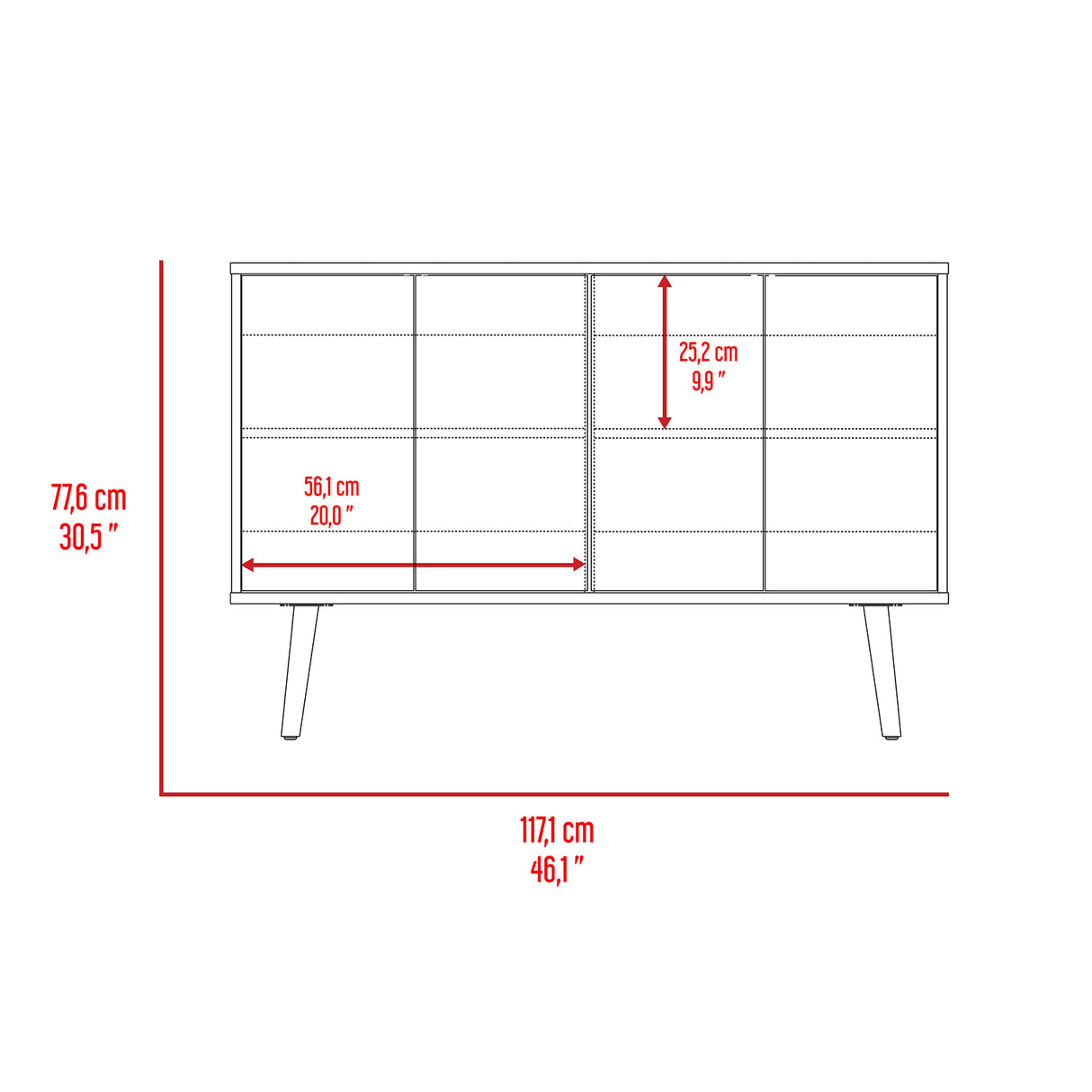Bifera Oslo Bellota Plomo 117.1x77.6cm con Patas y Cuatro Compartimientos - Bifes y Arrimos | Bylmo