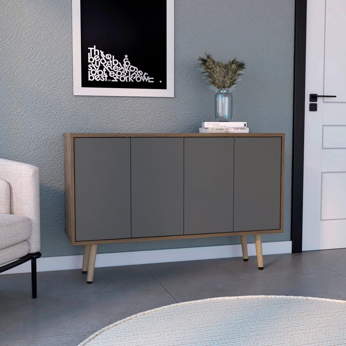 Bifera Oslo Bellota Plomo 117.1x77.6cm con Patas y Cuatro Compartimientos - Bifes y Arrimos | Bylmo