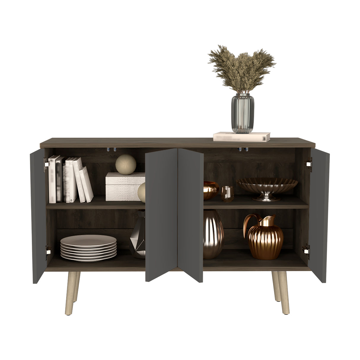 Bifera Oslo Bellota Plomo 117.1x77.6cm con Patas y Cuatro Compartimientos - Bifes y Arrimos | Bylmo