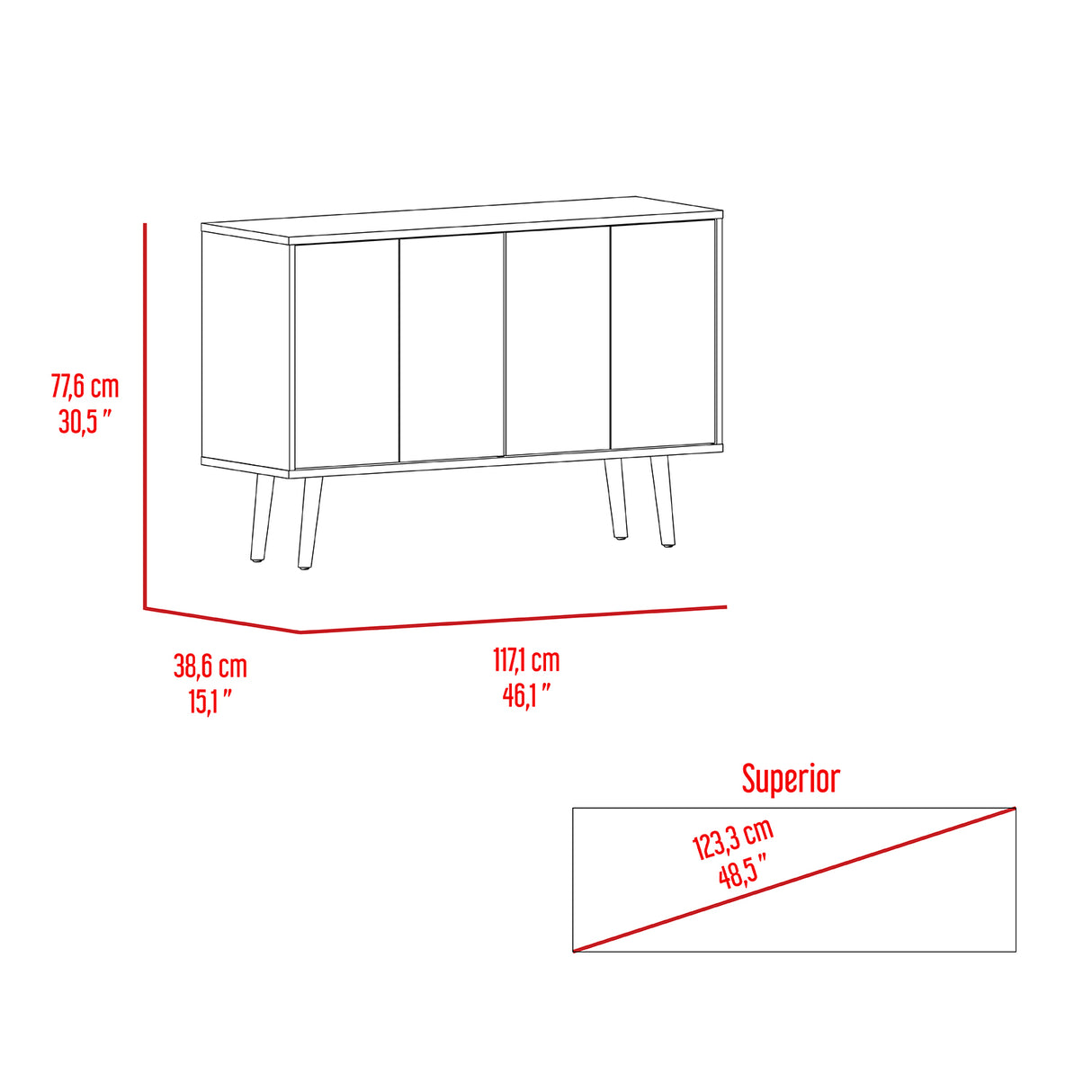 Bifera Oslo Bellota Plomo 117.1x77.6cm con Patas y Cuatro Compartimientos - Bifes y Arrimos | Bylmo