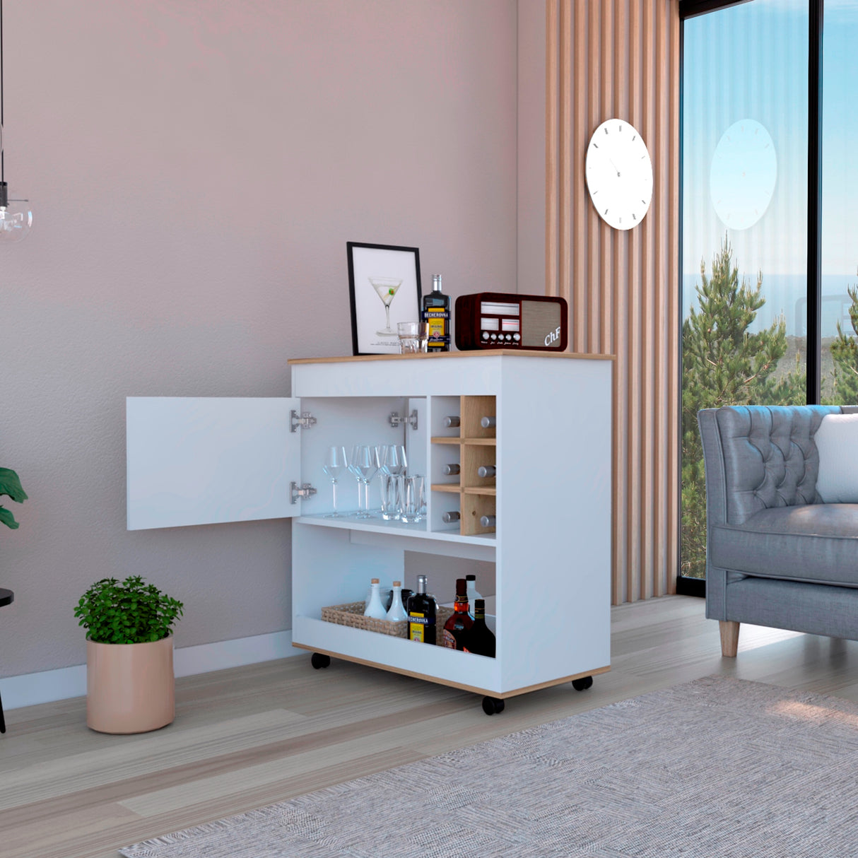 Bar Carro BiColor Blanco Duna 90x95cm con Rodachines - Bares | Bylmo