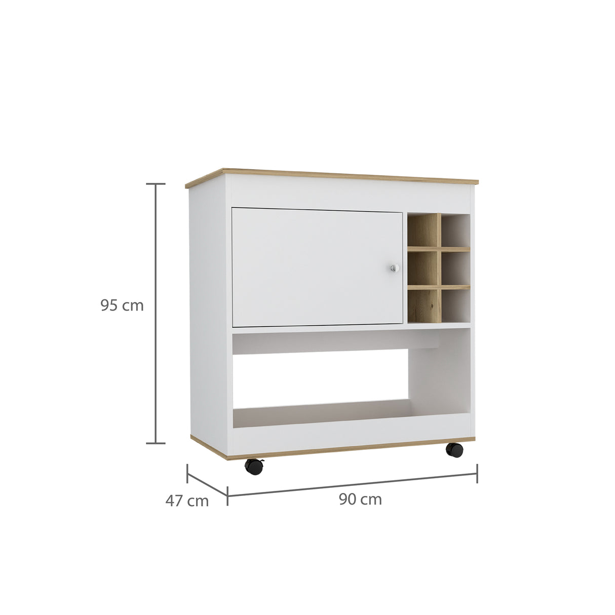 Bar Carro BiColor Blanco Duna 90x95cm con Rodachines - Bares | Bylmo
