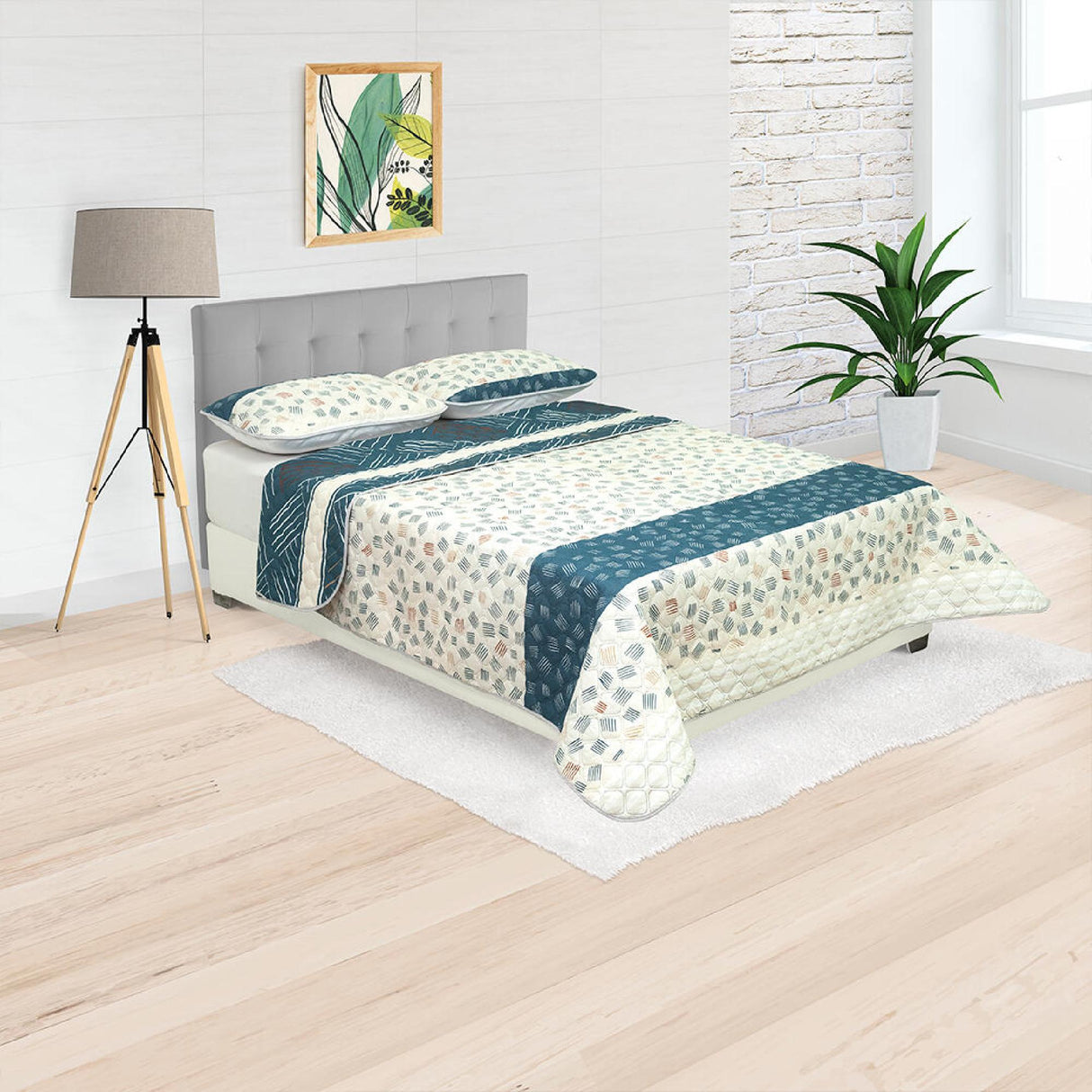 Cubrelecho Doble Faz Style Azul y Blanco Para Cama Doble 140 X 190 Cm de Líneas Entrelazadas - Tendidos y Cubrelechos | Bylmo