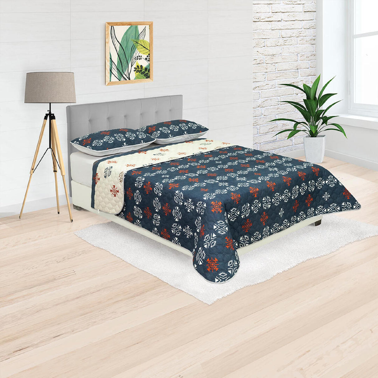 Cubrelecho Doble Faz Style Azul Oscuro Para Cama Doble 140 X 190 Cm de Figuras Étnicas - Tendidos y Cubrelechos | Bylmo