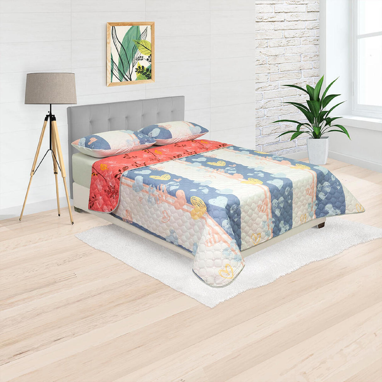 Cubrelecho Doble Faz Convex Lila y Blanco Para Cama Doble 140 X 190 Cm de Corazones - Tendidos y Cubrelechos | Bylmo