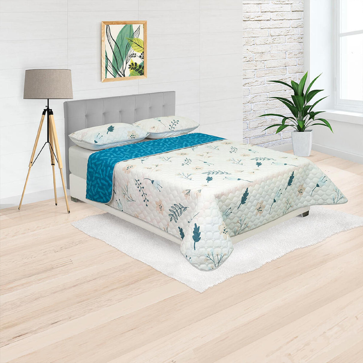 Cubrelecho Doble Faz Convex Camel y Azul Para Cama Doble 140 X 190 Cm de Líneas - Tendidos y Cubrelechos | Bylmo