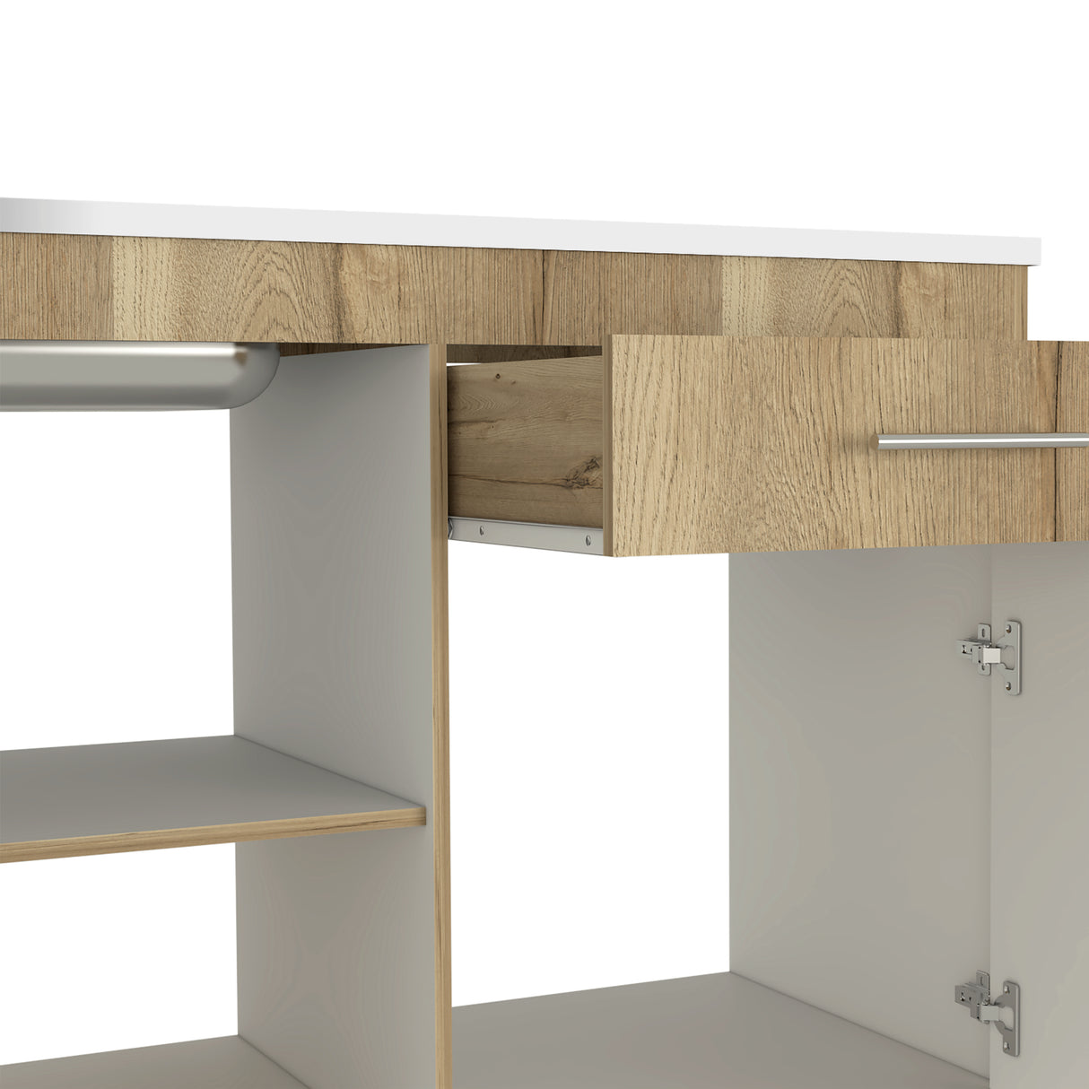 Mueble Inferior de Cocina Orion Duna y Blanco 120x90.5cm Con Mesón de Acero Izquierdo - Muebles Inferiores | Bylmo