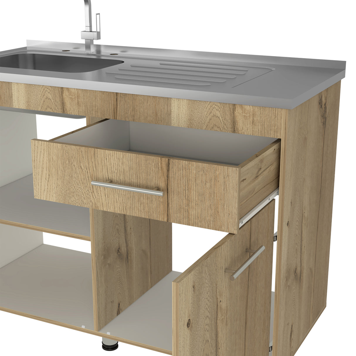 Mueble Inferior de Cocina Orion Duna y Blanco 120x90.5cm Con Mesón de Acero Izquierdo - Muebles Inferiores | Bylmo