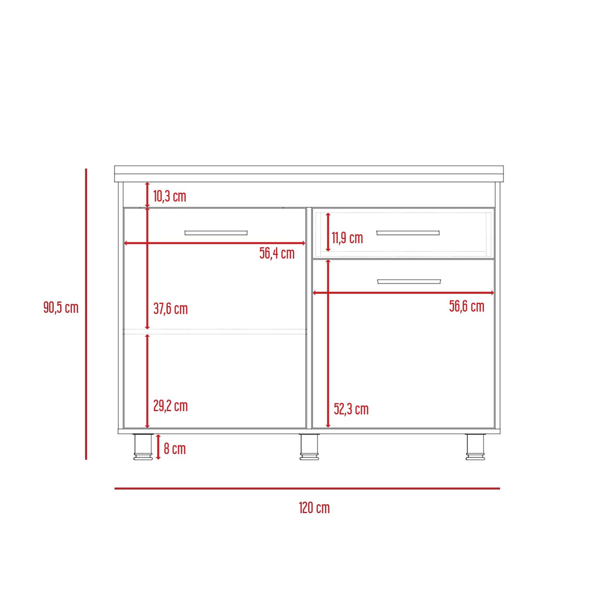 Mueble Inferior de Cocina Orion Duna y Blanco 120x90.5cm Con Mesón de Acero Izquierdo - Muebles Inferiores | Bylmo