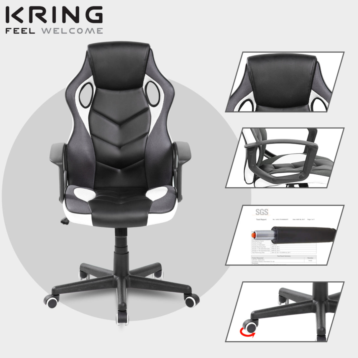 Silla Gamer Basic Negro Blanco 64x48cm Con Espaldar - Sillas de Oficina | Bylmo