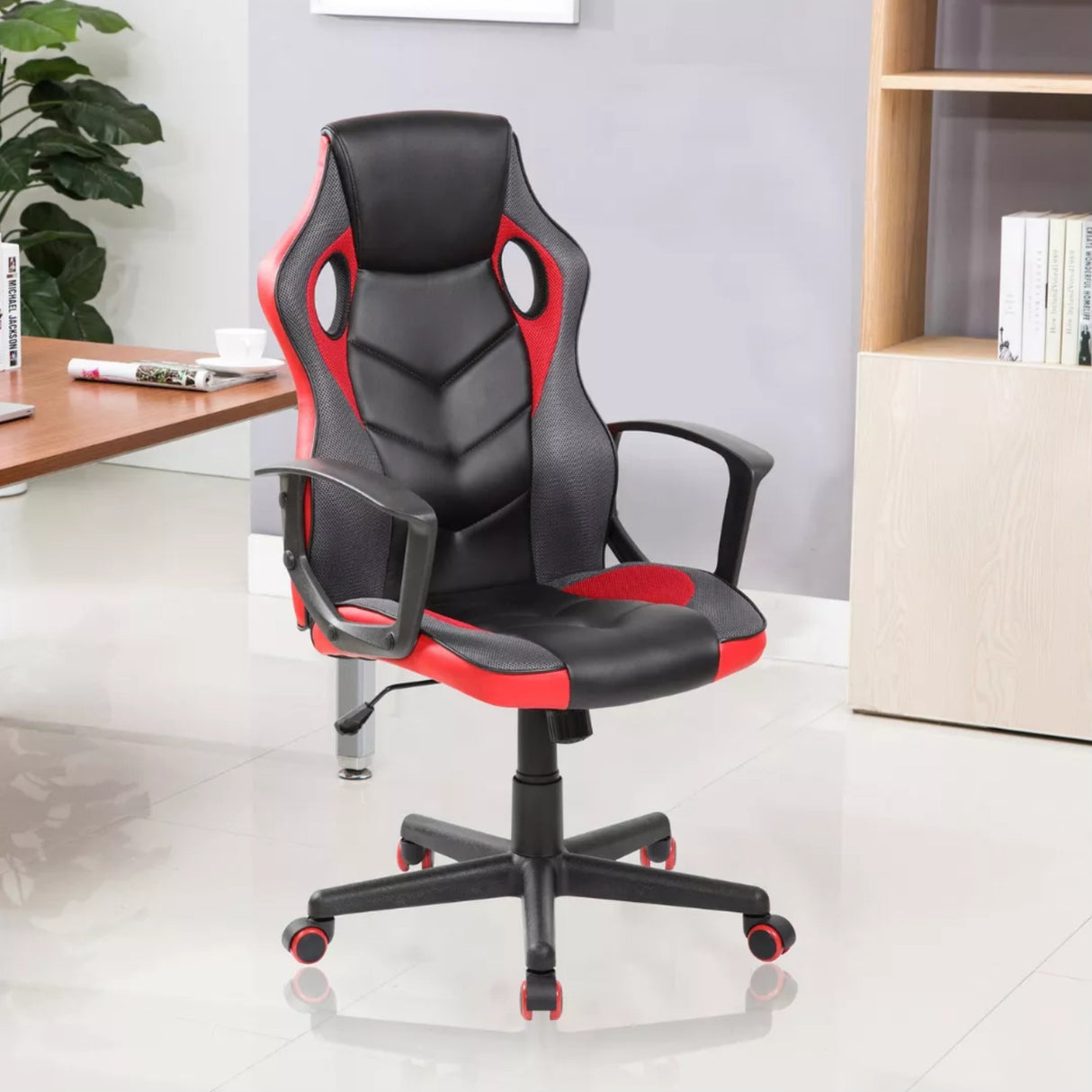 Silla Gamer Basic Negro Rojo 64x48cm Con Espaldar - Sillas de Oficina | Bylmo