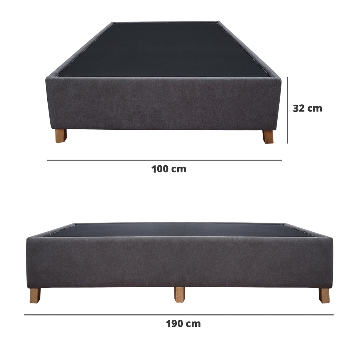 Base Cama Coleccion 1 Gris Oscuro Sencillo 100 X 190 Cm Con Patas - Camas | Bylmo