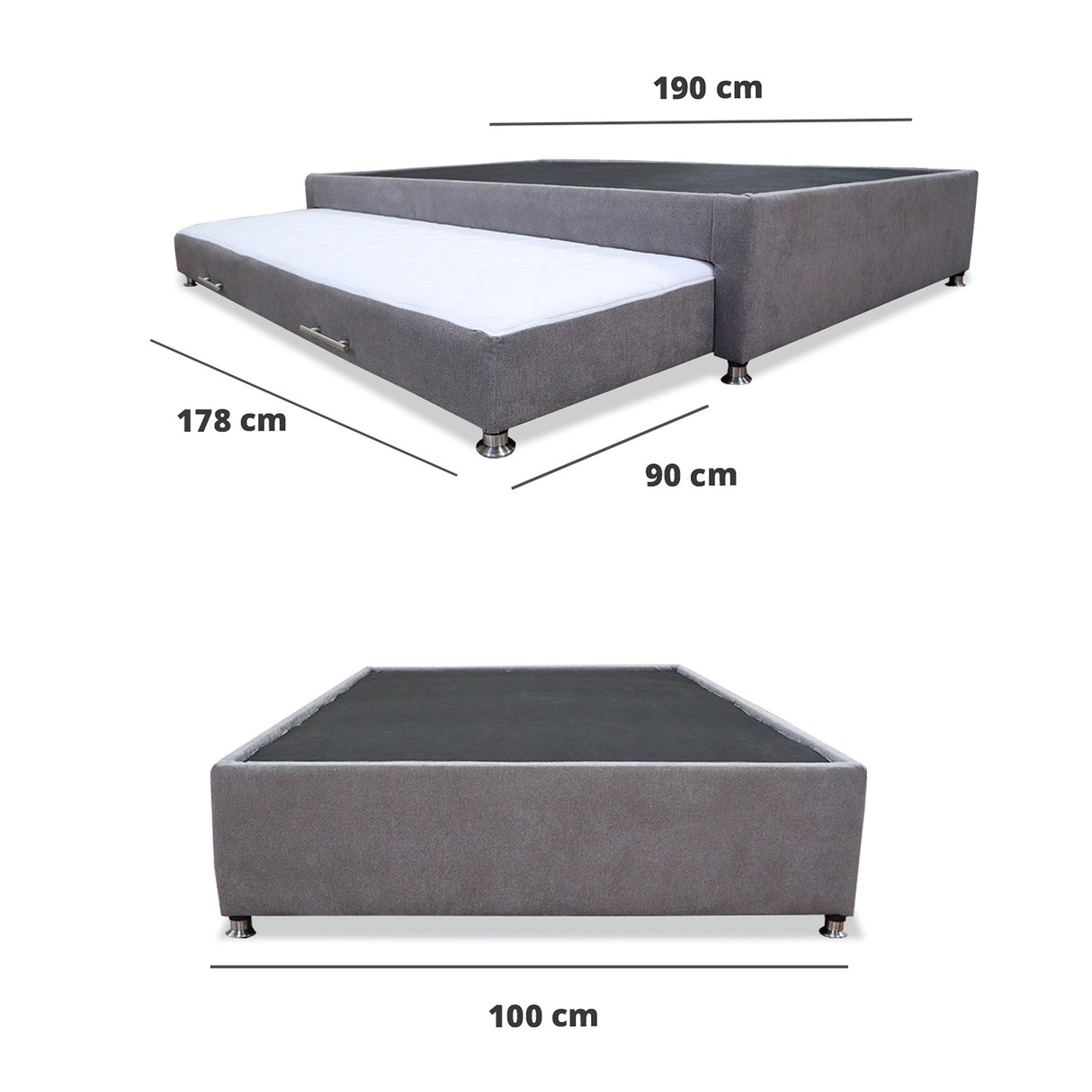 Cama Tarima Coleccion 1 Gris Claro Sencillo 100 X 190 Cm Con Patas - Camas | Bylmo