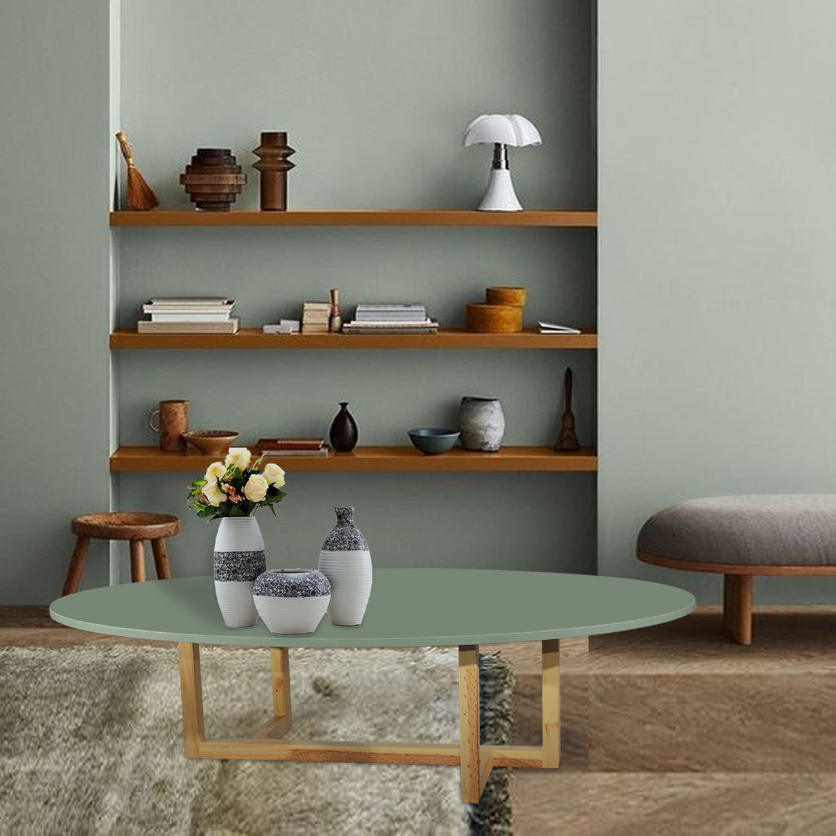 Mesa de Centro Ovalado Roma Verde 120x30cm Con Patas - Mesas de Centro | Bylmo