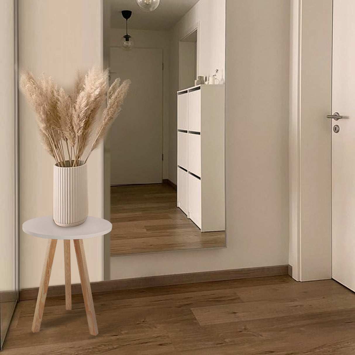 Mesa Auxiliar Blanco 40x10cm Circular con Patas Cuadradas - Mesas Auxiliares | Bylmo