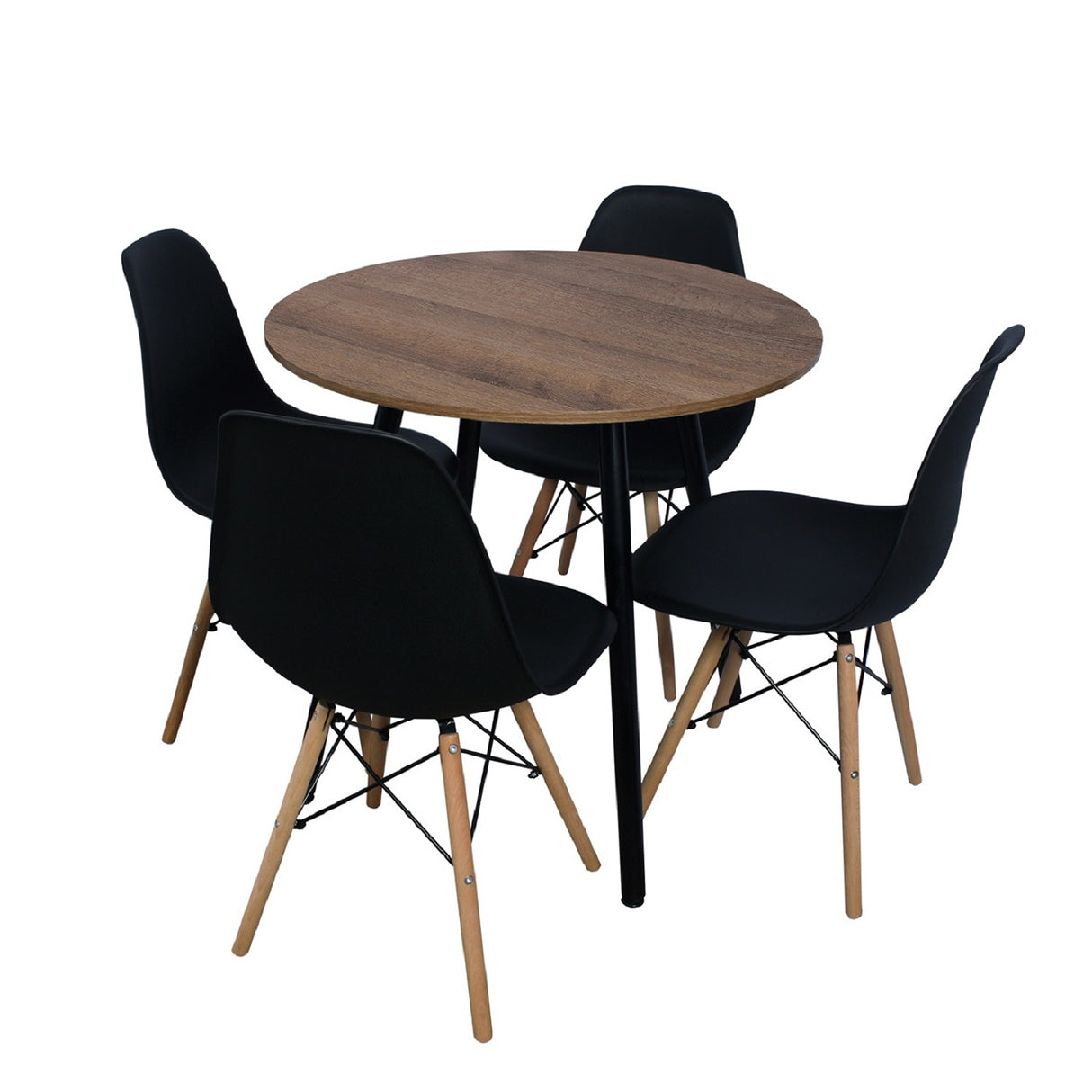 Combo Comedor y Cuatro Sillas Circular Amaretto y Negro 80x75cm para Cuatro Puestos - Comedores | Bylmo