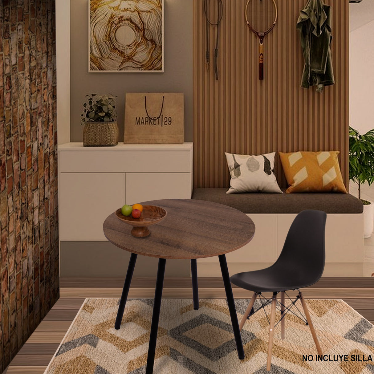 Comedor Circular Amaretto y Negro 80x75cm Sin Sillas para Cuatro Puestos - Comedores | Bylmo