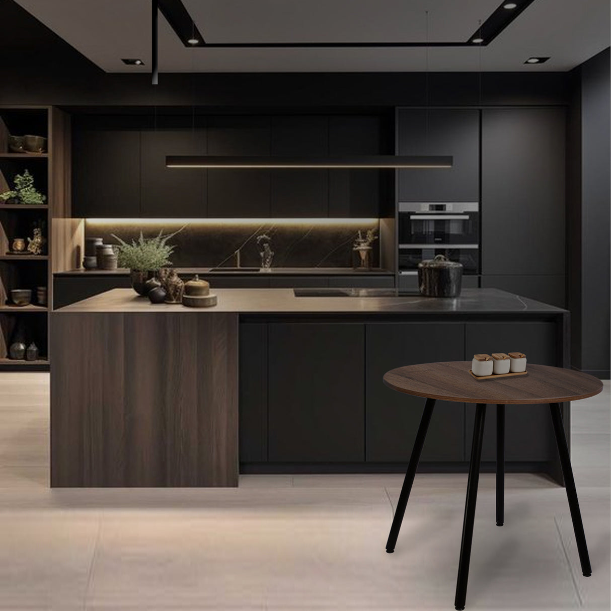 Comedor Circular Amaretto y Negro 80x75cm Sin Sillas para Cuatro Puestos - Comedores | Bylmo